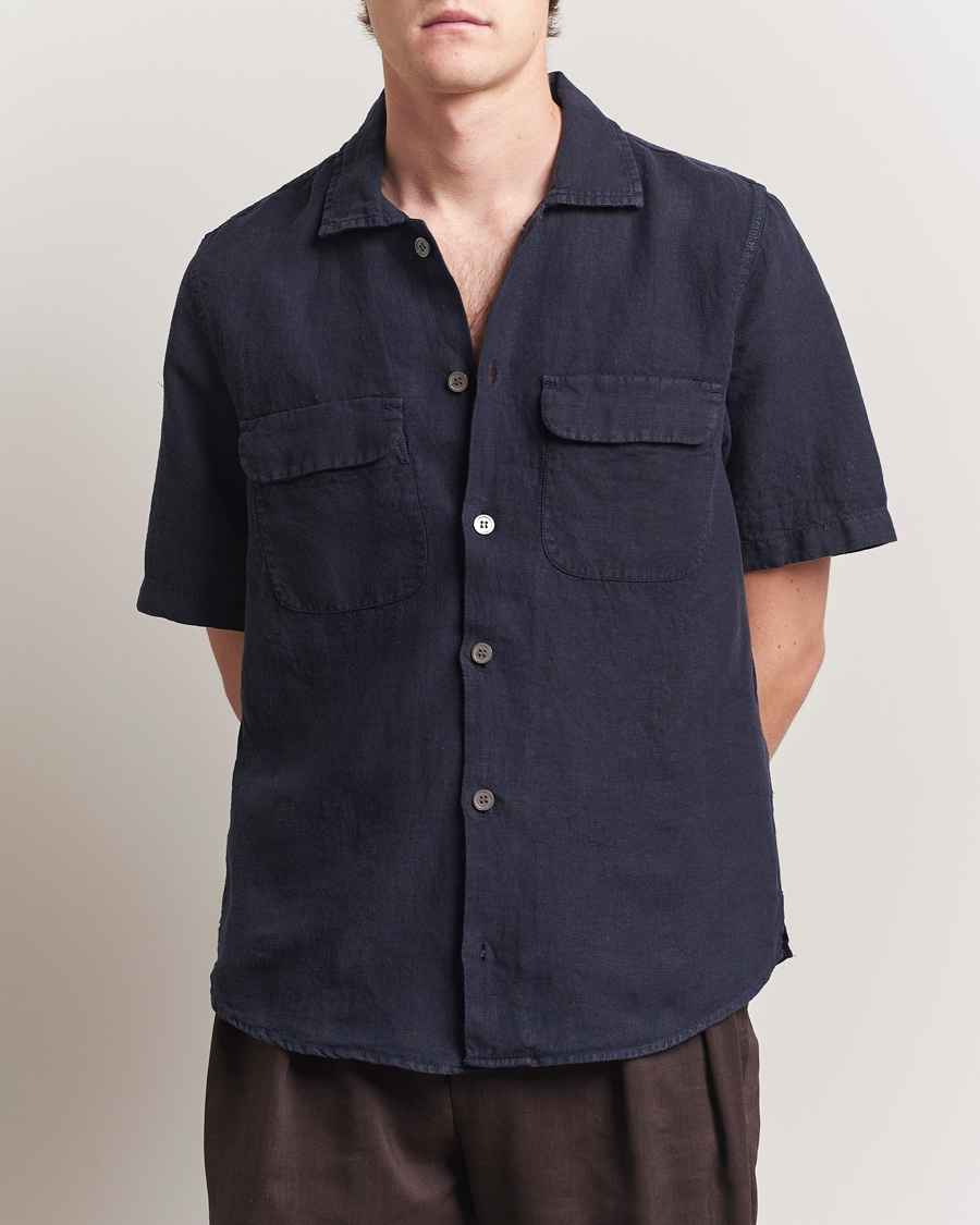 Heren | Overhemden | Oscar Jacobson | Reg Fit City Linen Shirt Navy