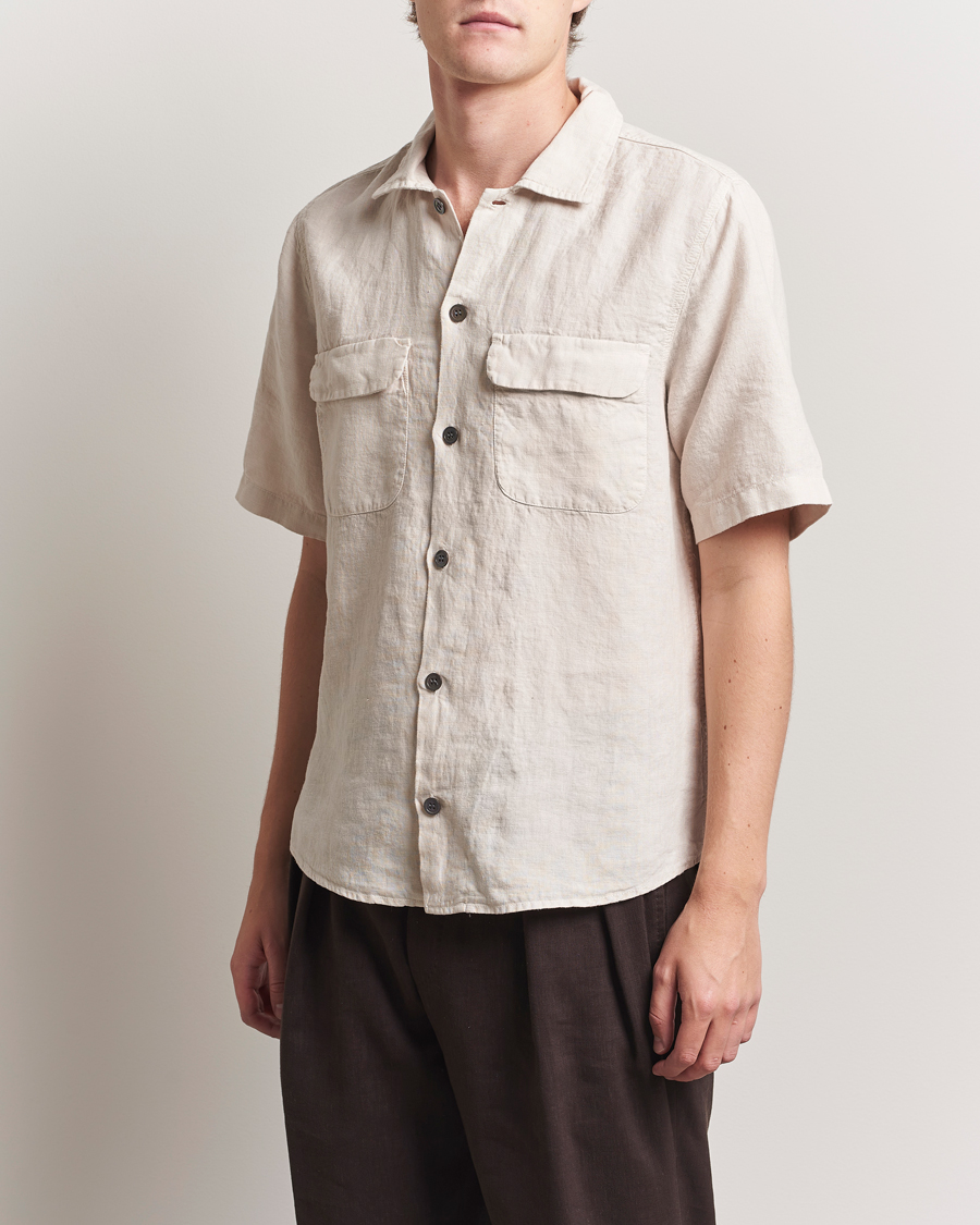 Heren | Overhemden | Oscar Jacobson | Reg Fit City Linen Shirt Cream