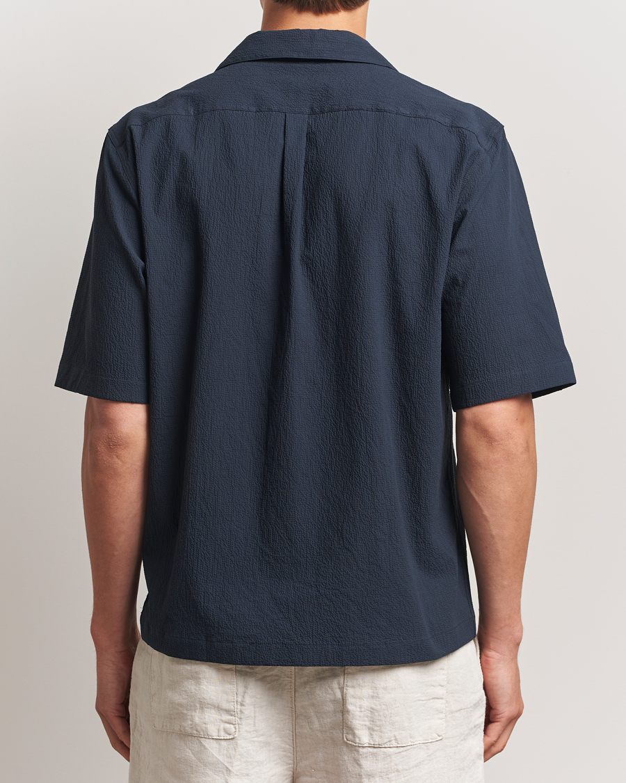Heren | Overhemden | Oscar Jacobson | Reg Fit Cuba Seersucker Shirt Navy