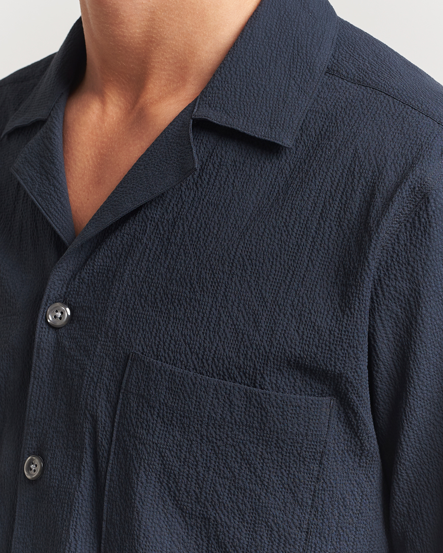 Heren | Overhemden | Oscar Jacobson | Reg Fit Cuba Seersucker Shirt Navy