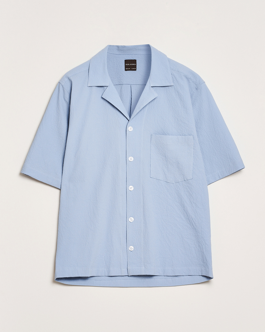 Heren | Overhemden | Oscar Jacobson | Reg Fit Cuba Seersucker Shirt Light Blue