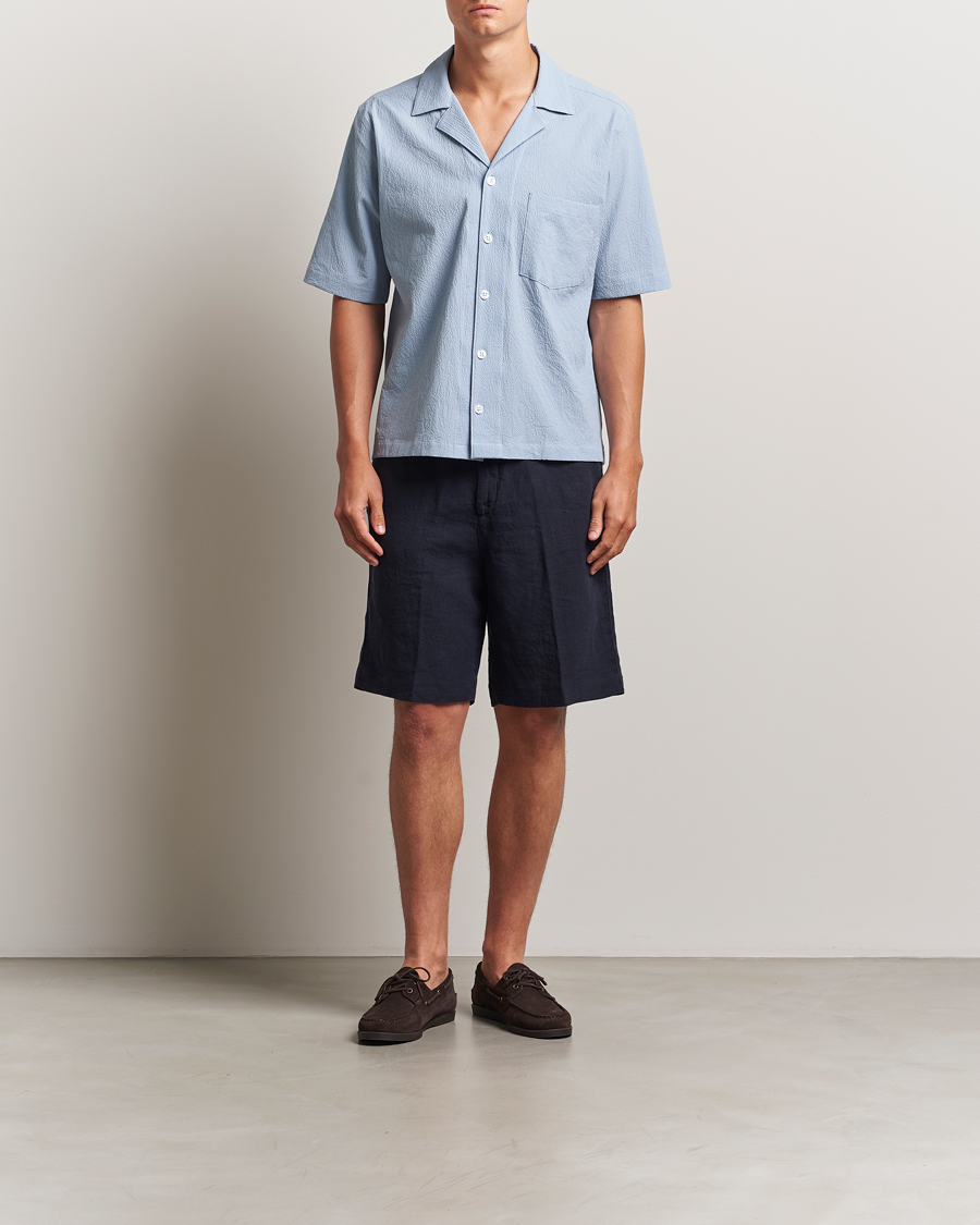 Heren | Overhemden | Oscar Jacobson | Reg Fit Cuba Seersucker Shirt Light Blue