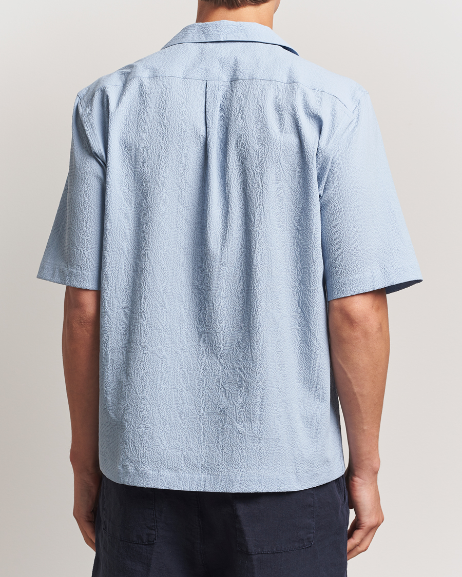 Heren | Overhemden | Oscar Jacobson | Reg Fit Cuba Seersucker Shirt Light Blue