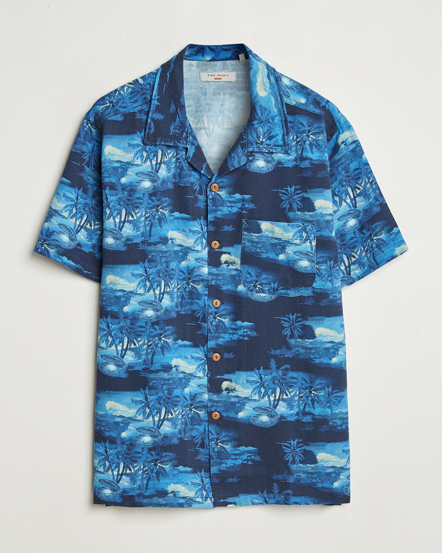 Heren | Overhemden | Nudie Jeans | Arvid Pearls Hawaii Shirt Blueberry