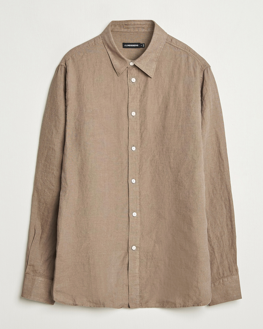 Heren | Overhemden | J.Lindeberg | Linen Melange Shirt Nutmeg