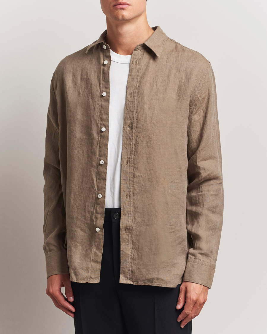 Heren | Overhemden | J.Lindeberg | Linen Melange Shirt Nutmeg