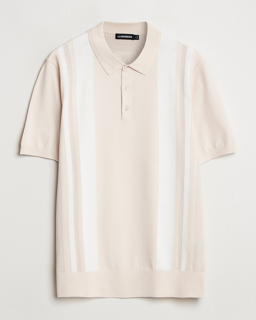 Heren | Polo's | J.Lindeberg | Reymond Stripe Knit Polo Moonbeam