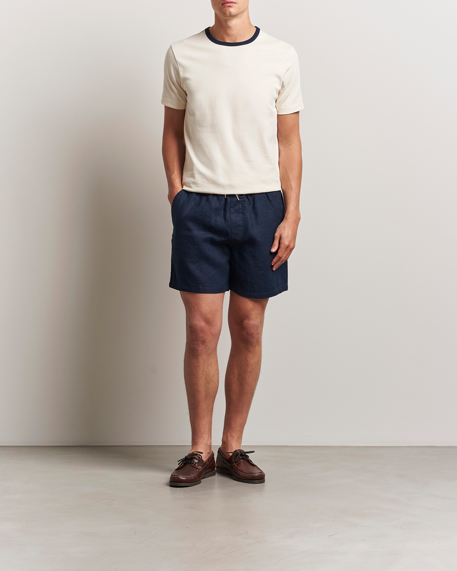 Heren | Korte broek | NN07 | Gregor Linen Drawstring Shorts Navy Blue