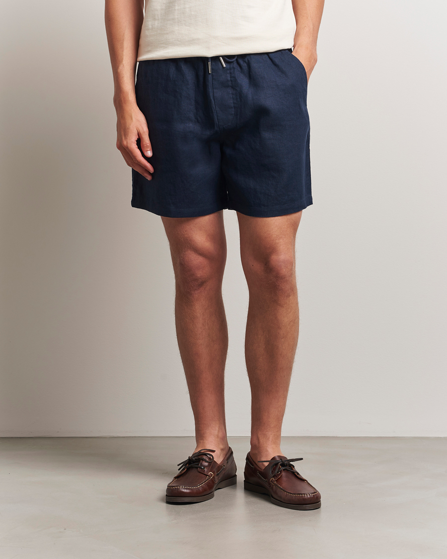 Heren | Korte broek | NN07 | Gregor Linen Drawstring Shorts Navy Blue