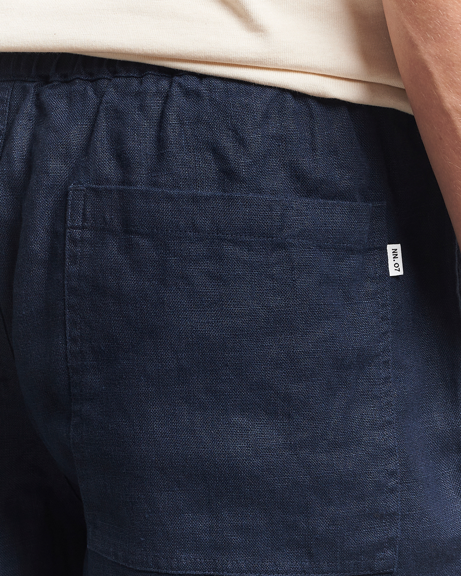 Heren | Korte broek | NN07 | Gregor Linen Drawstring Shorts Navy Blue