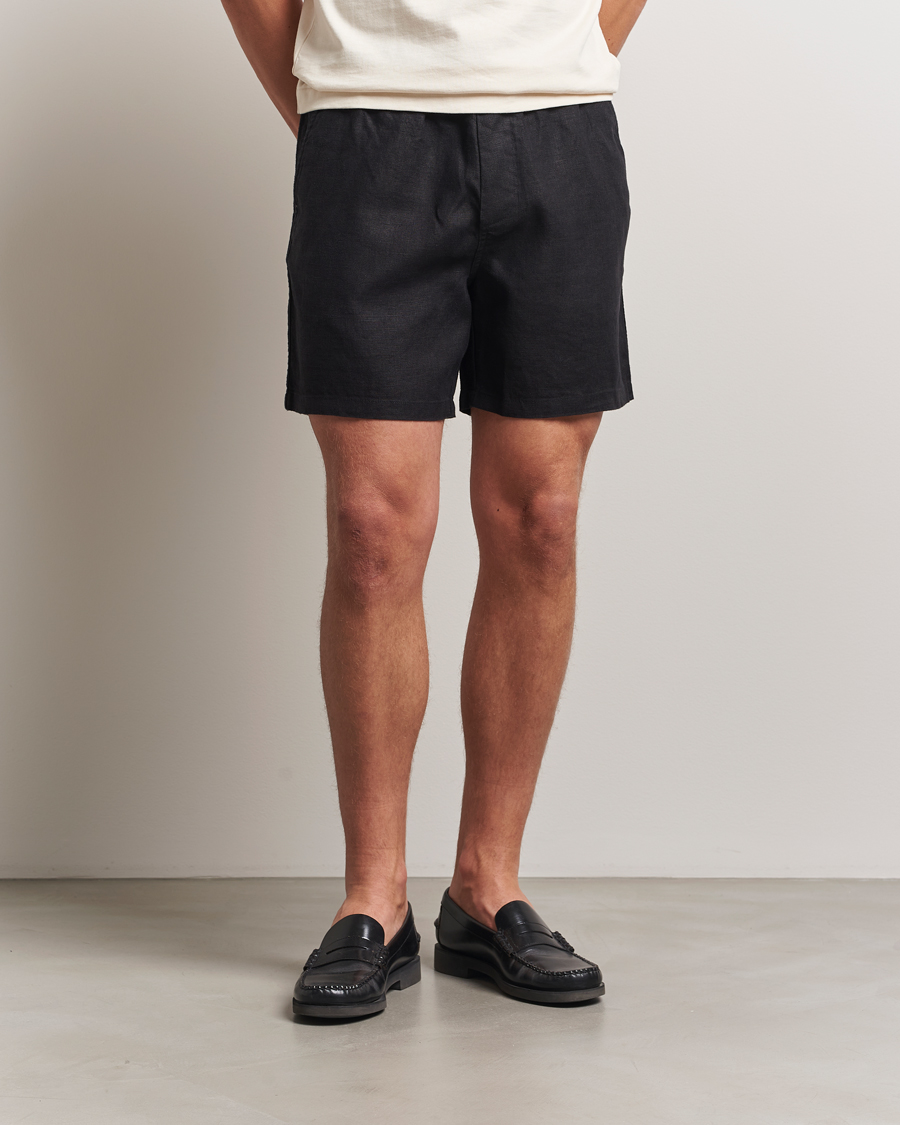 Heren | Korte broek | NN07 | Gregor Linen Drawstring Shorts Black