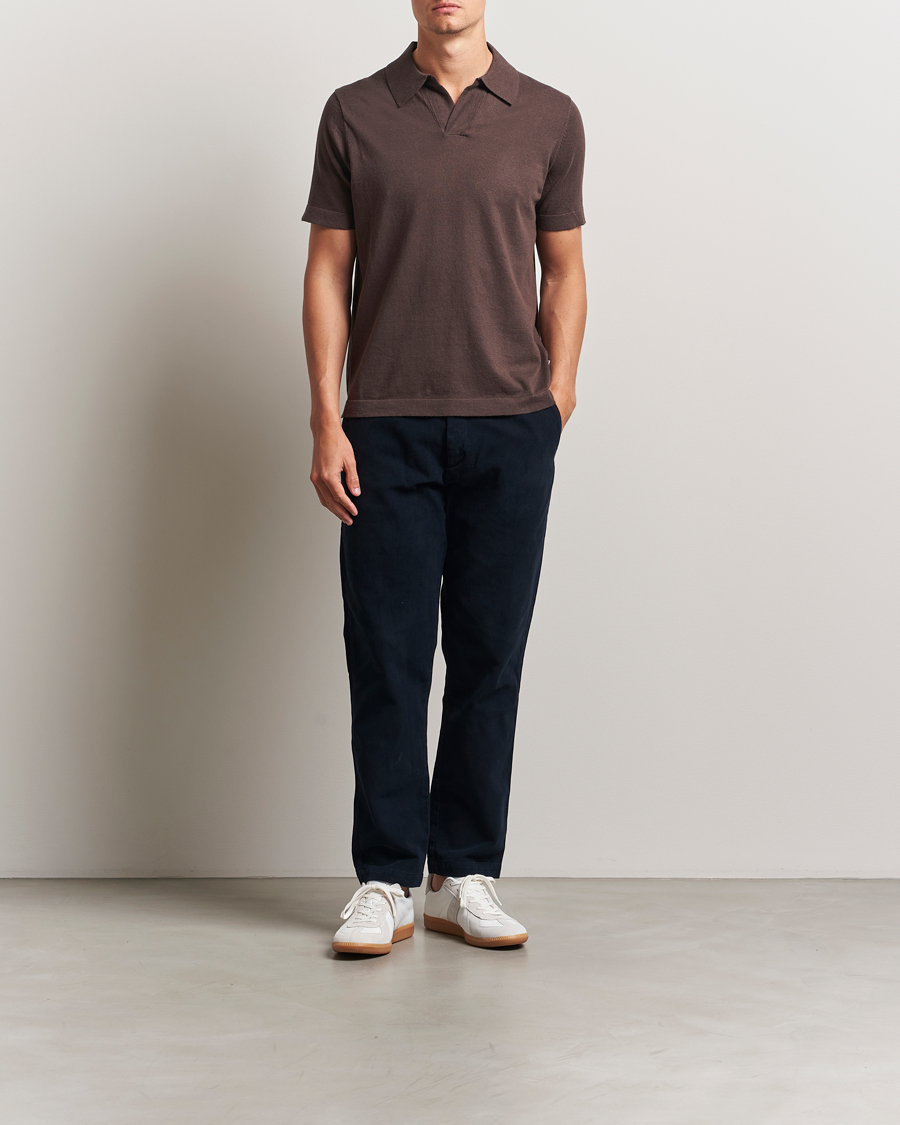 Heren | Polo's | NN07 | Ryan Cotton/Linen Polo Coffee