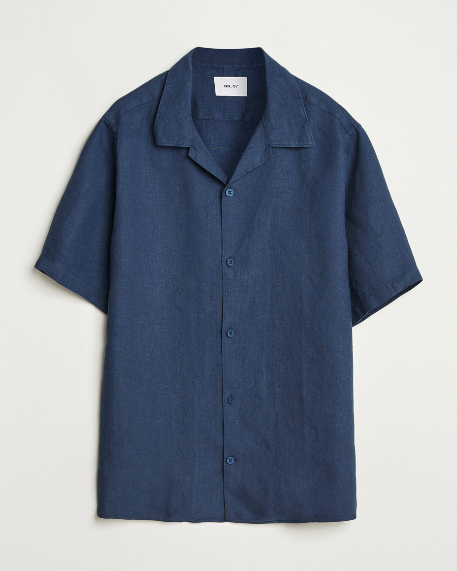 Heren | Overhemden | NN07 | Julio Linen Resort Shirt Navy Blue