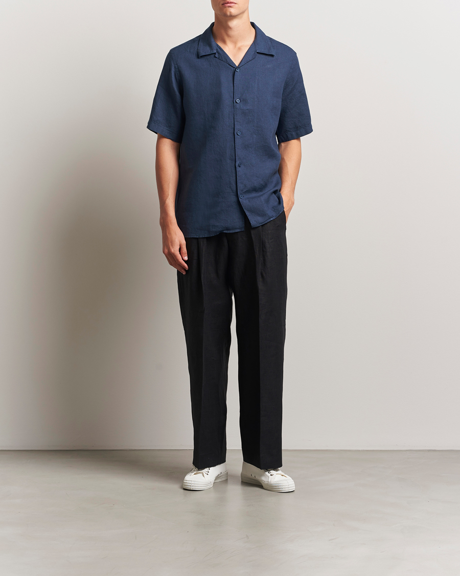 Heren | Overhemden | NN07 | Julio Linen Resort Shirt Navy Blue