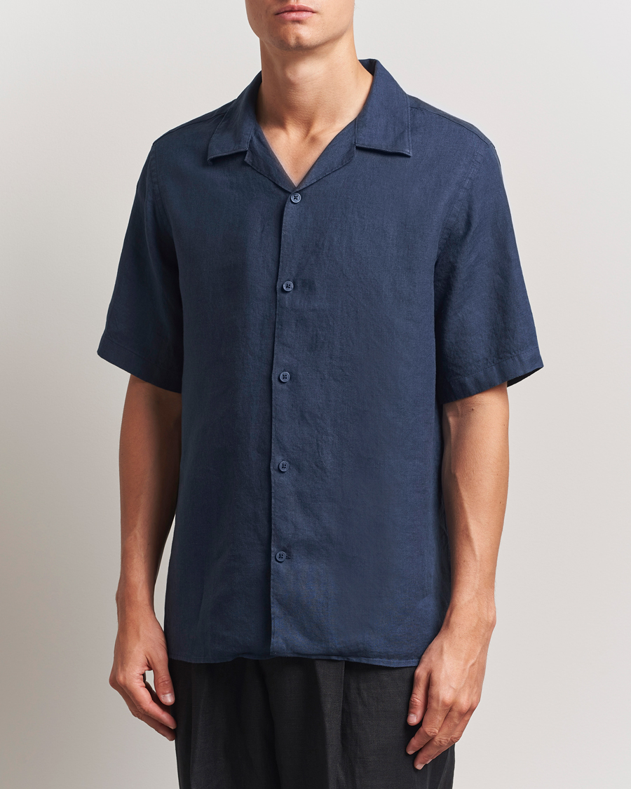 Heren | Overhemden | NN07 | Julio Linen Resort Shirt Navy Blue