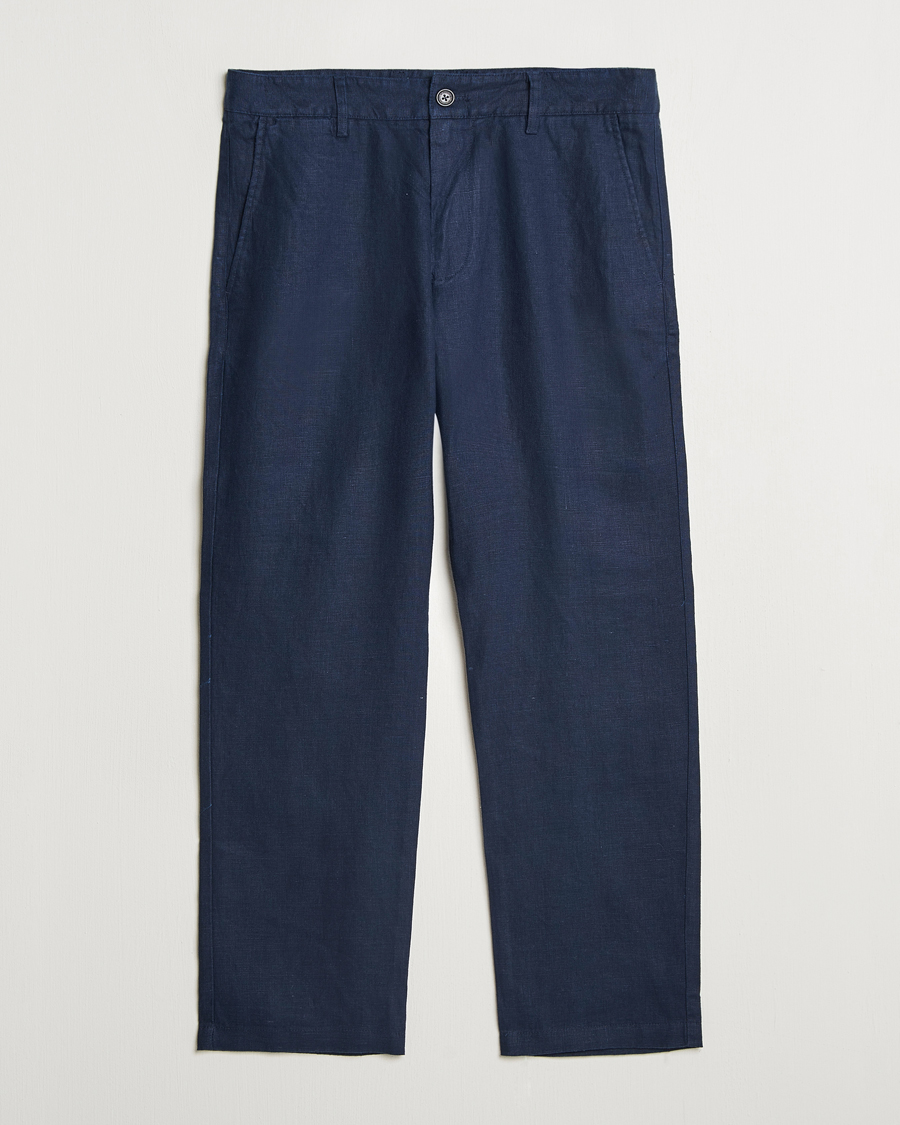 Heren | Broeken | NN07 | Aden Regular Fit Linen Trousers Navy Blue