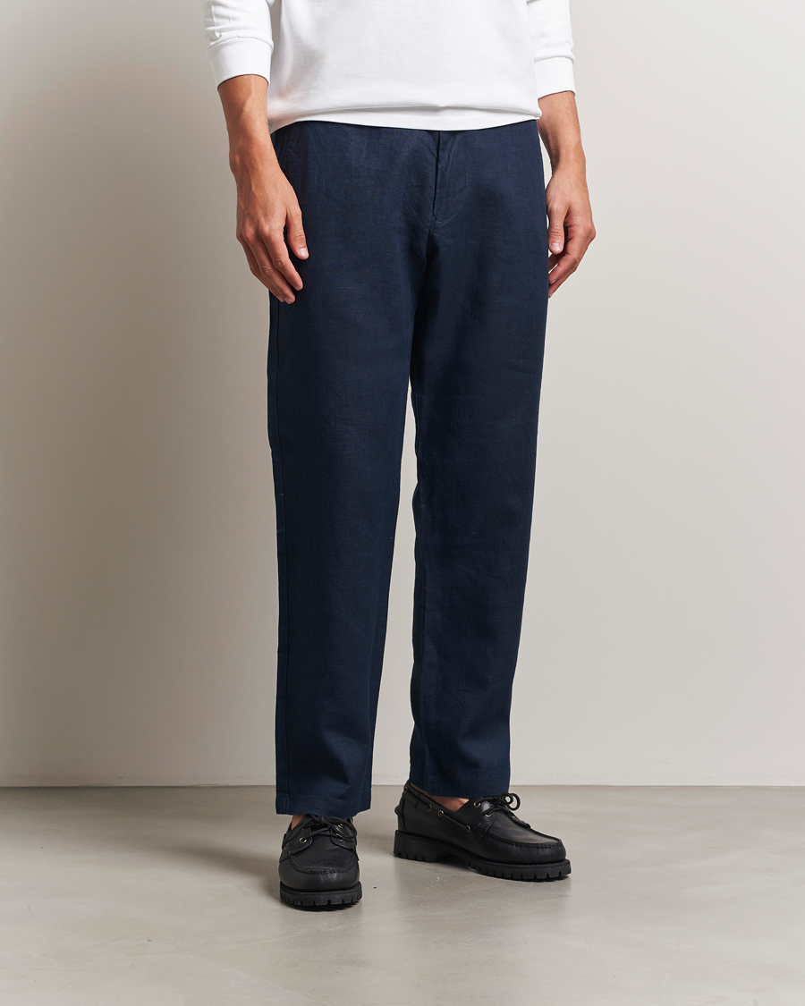 Heren | Broeken | NN07 | Aden Regular Fit Linen Chinos Navy Blue