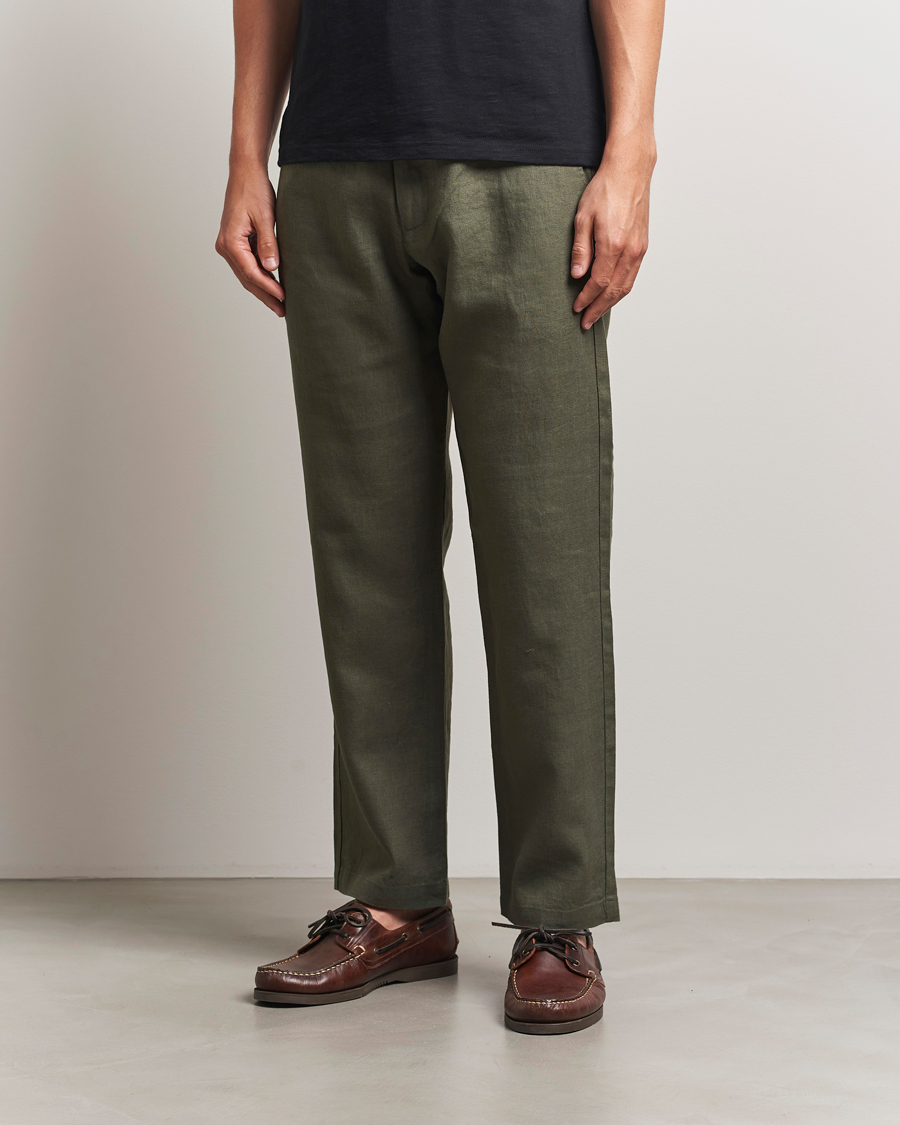 Heren | Broeken | NN07 | Aden Regular Fit Linen Trousers Croc Green