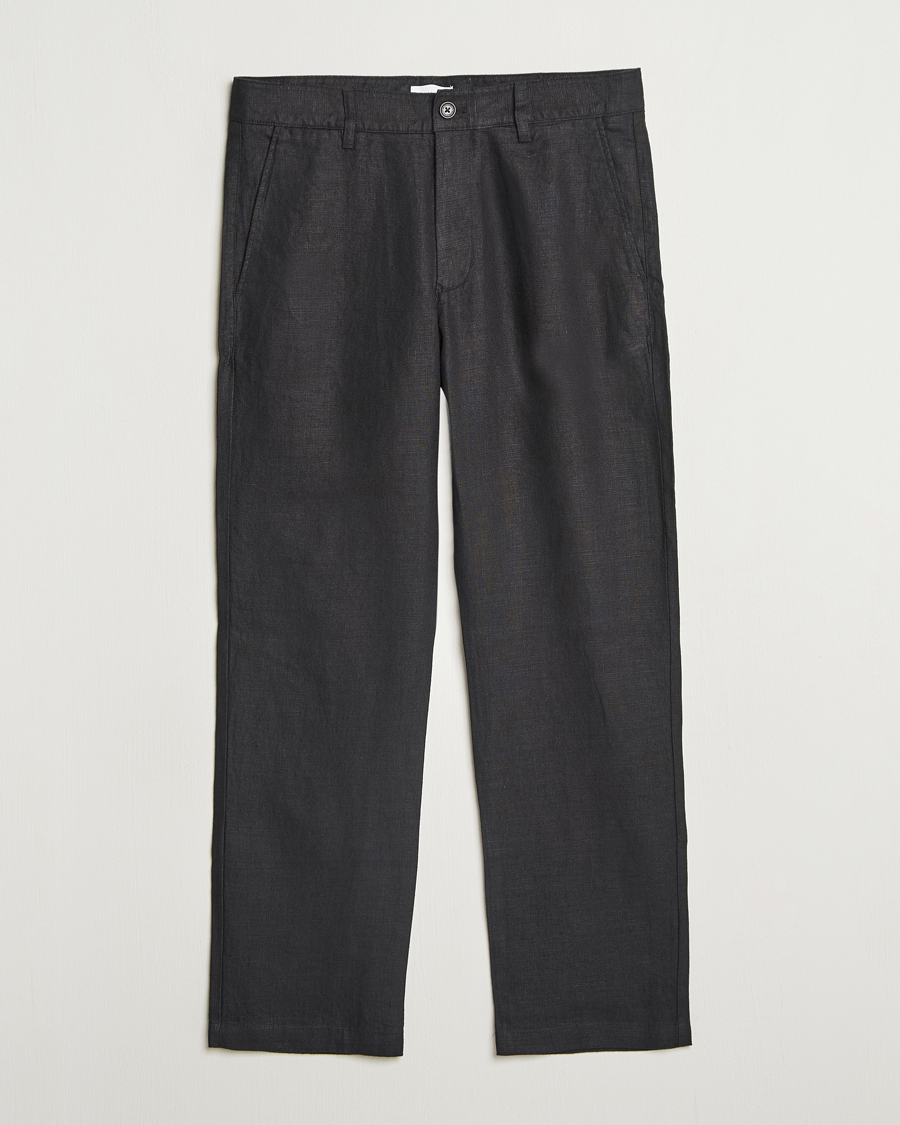 Heren | Broeken | NN07 | Aden Regular Fit Linen Trousers Black