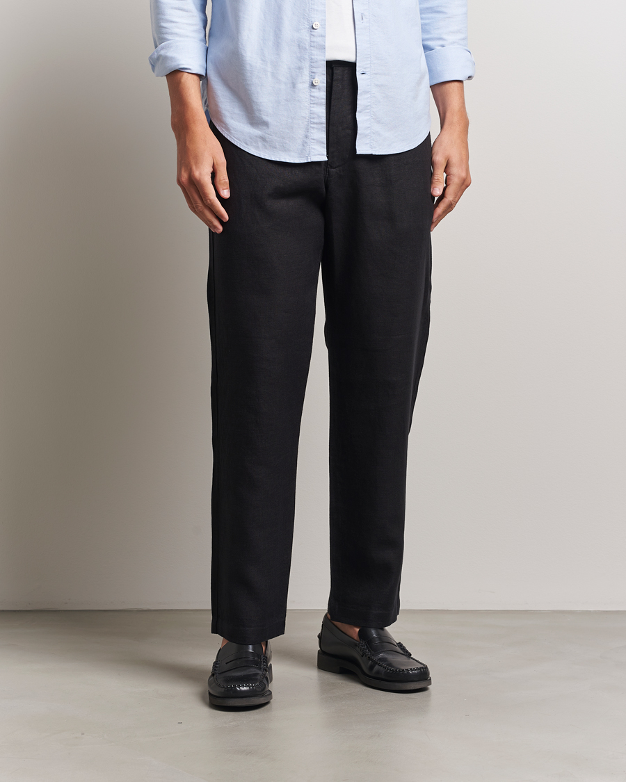 Heren | Broeken | NN07 | Aden Regular Fit Linen Trousers Black
