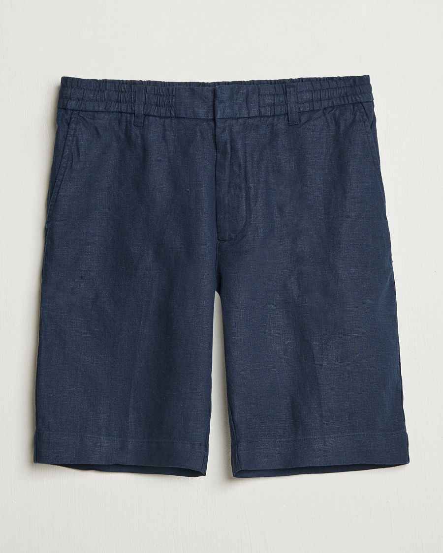 Heren | Korte broek | NN07 | Billie Pleated Linen Drawstring Shorts Navy Blue