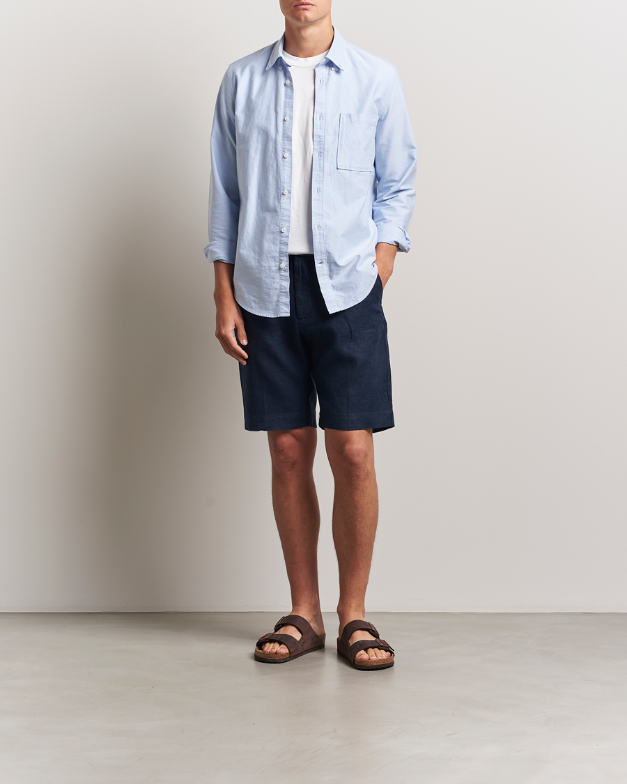 Heren | Korte broek | NN07 | Billie Pleated Linen Drawstring Shorts Navy Blue