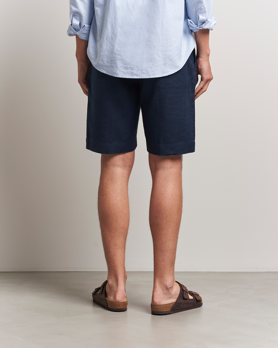 Heren | Korte broek | NN07 | Billie Pleated Linen Drawstring Shorts Navy Blue