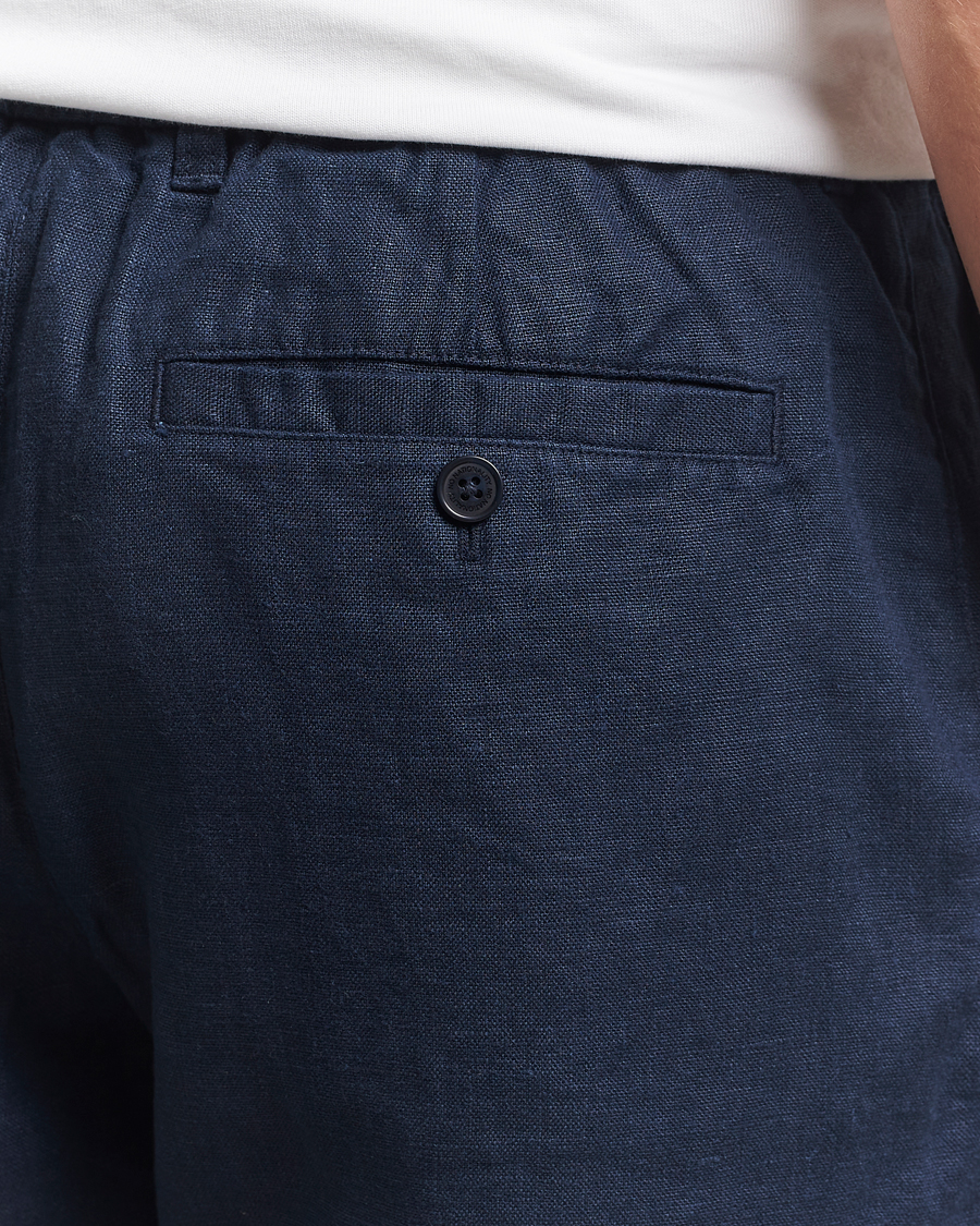 Heren | Korte broek | NN07 | Billie Pleated Linen Drawstring Shorts Navy Blue