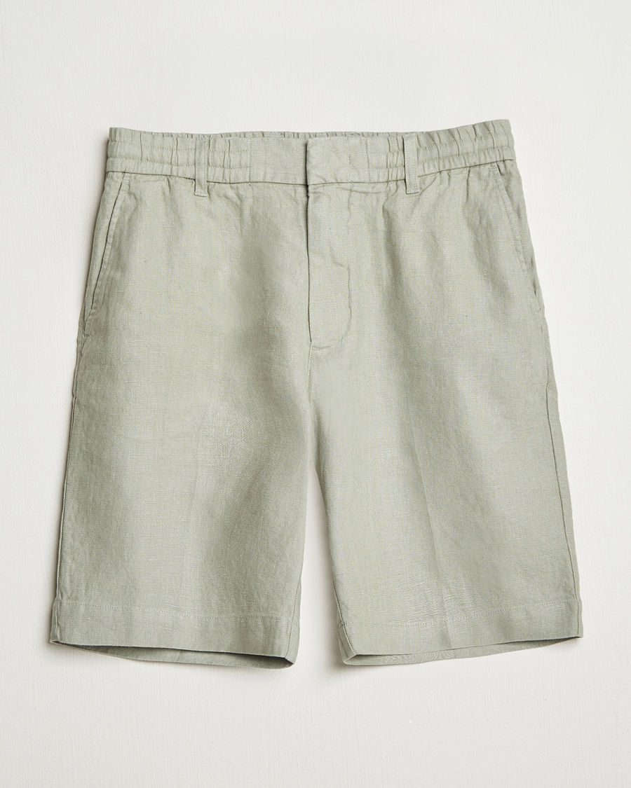 Heren | Korte broek | NN07 | Billie Pleated Linen Drawstring Shorts Sage Green