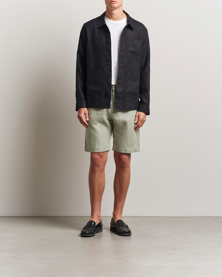 Heren | Korte broek | NN07 | Billie Pleated Linen Drawstring Shorts Sage Green