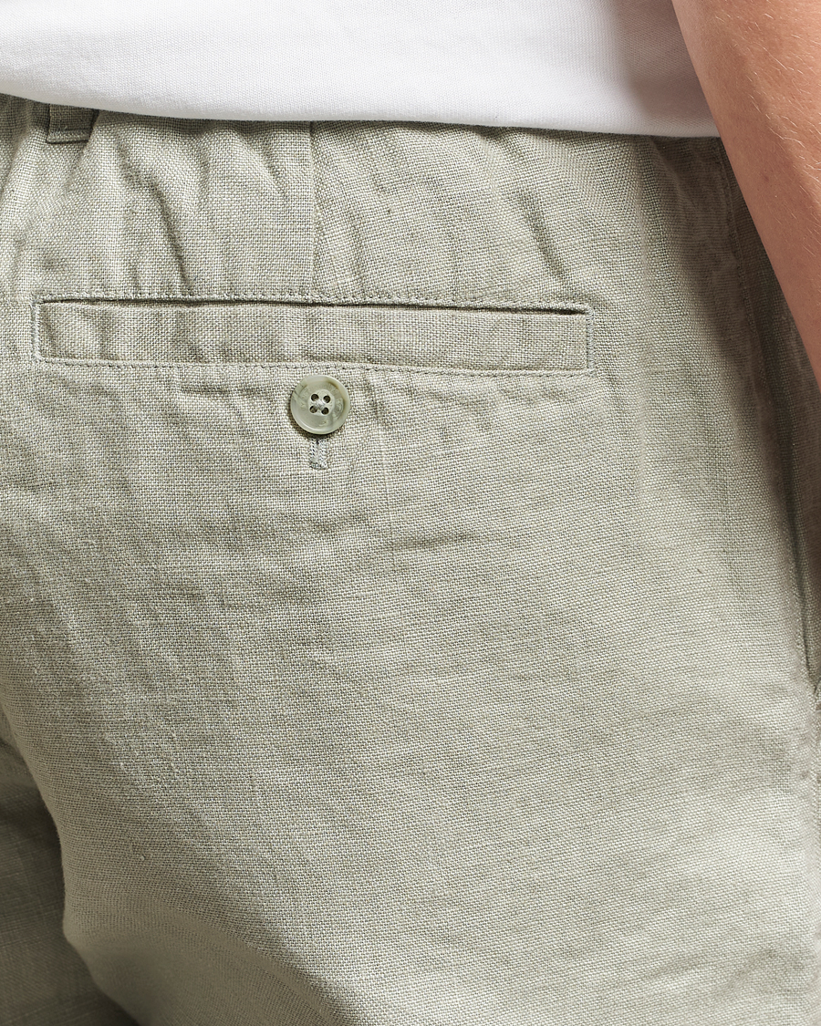Heren | Korte broek | NN07 | Billie Pleated Linen Drawstring Shorts Sage Green