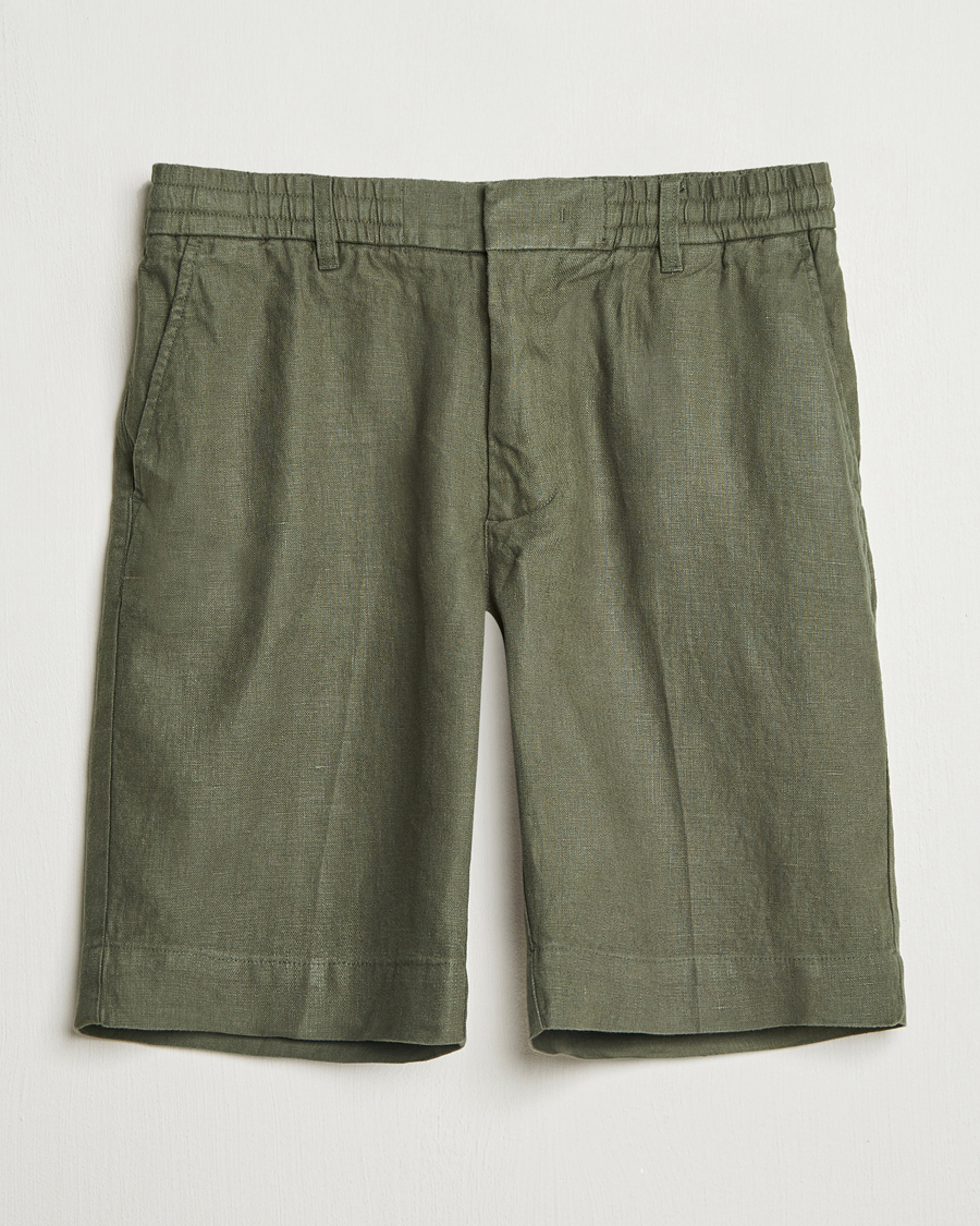 Heren | Korte broek | NN07 | Billie Pleated Linen Drawstring Shorts Croc Green