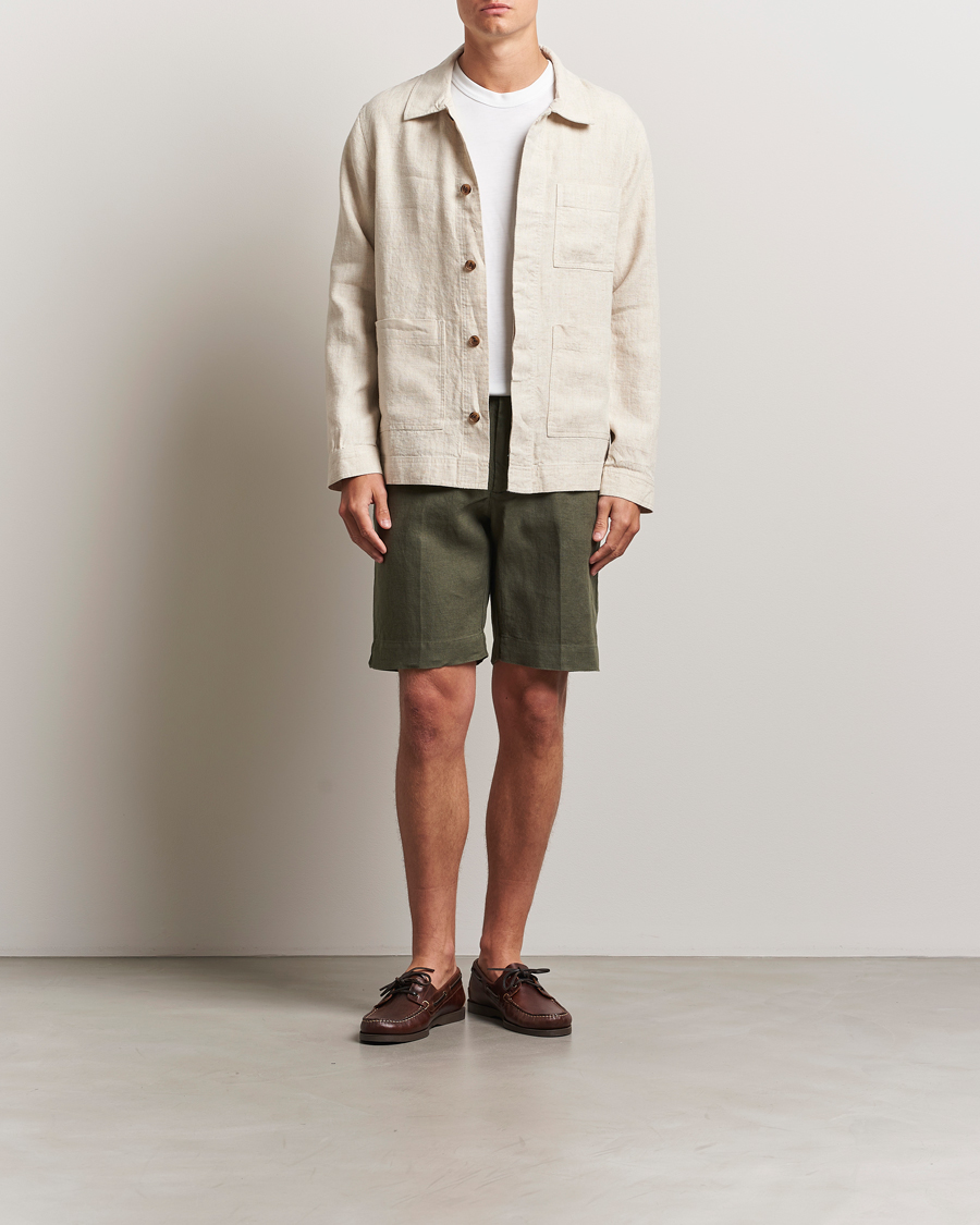 Heren | Korte broek | NN07 | Billie Pleated Linen Drawstring Shorts Croc Green