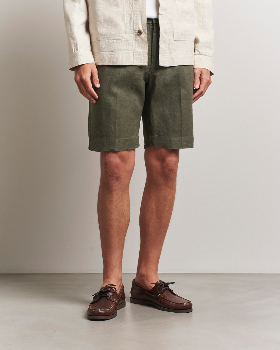 Heren | Korte broek | NN07 | Billie Pleated Linen Drawstring Shorts Croc Green