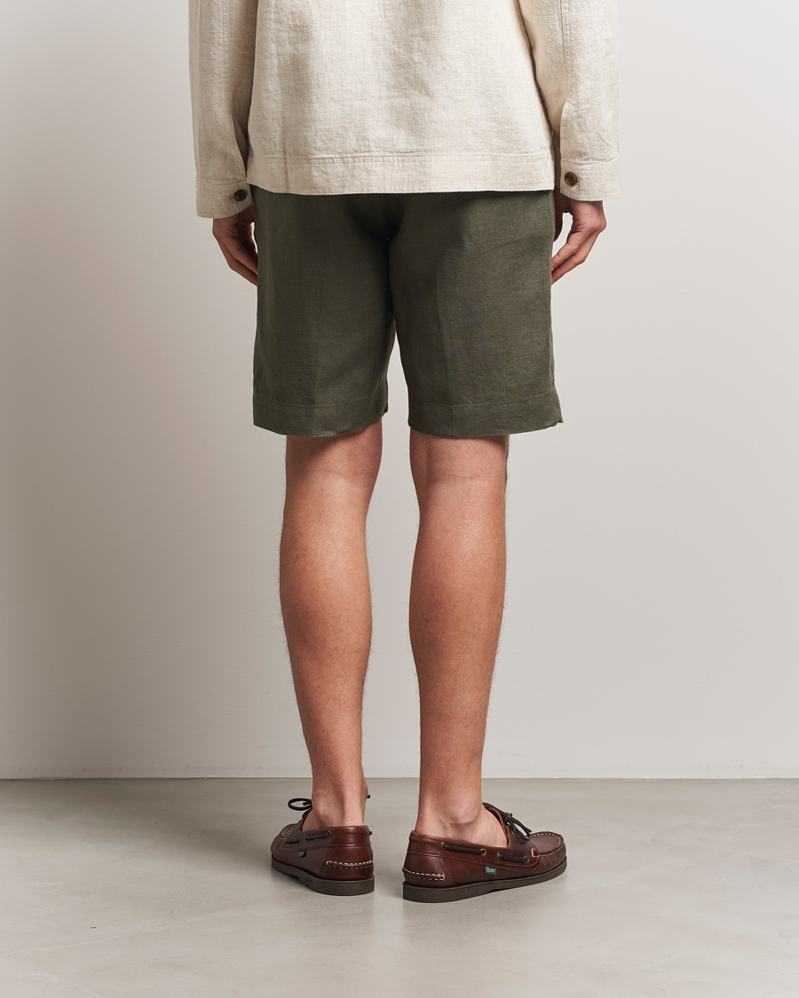 Heren | Korte broek | NN07 | Billie Pleated Linen Drawstring Shorts Croc Green