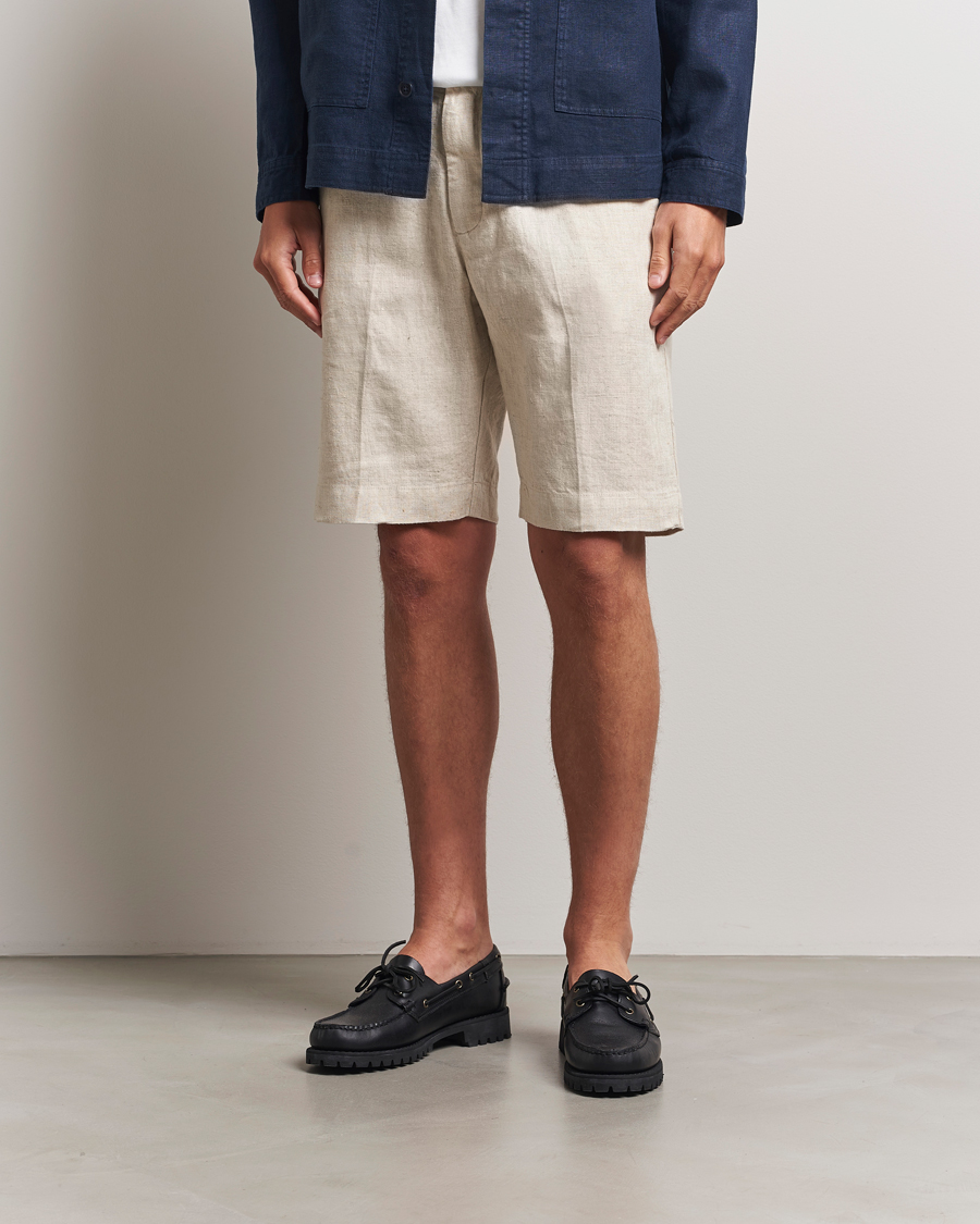 Heren | Korte broek | NN07 | Billie Pleated Linen Drawstring Shorts Oat