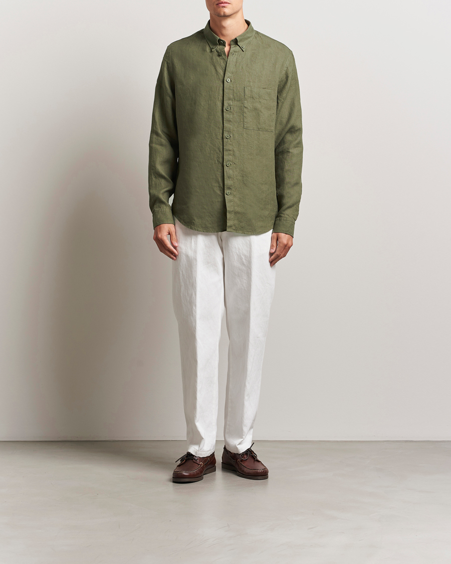 Heren | Overhemden | NN07 | Arne Linen Button Down Shirt Capers Green