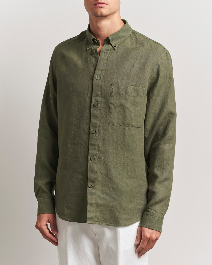 Heren | Overhemden | NN07 | Arne Linen Button Down Shirt Capers Green