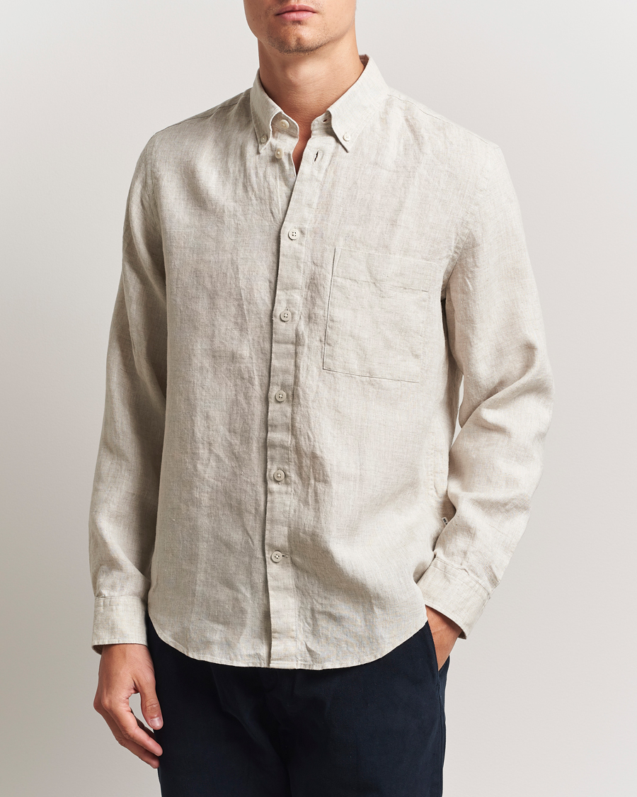 Heren | Overhemden | NN07 | Arne Linen Button Down Shirt Oat