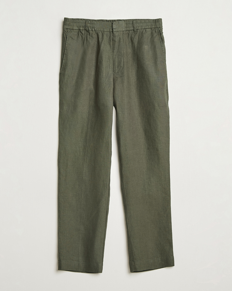 Heren | Broeken | NN07 | Billie Linen Drawstring Trousers Croc Green