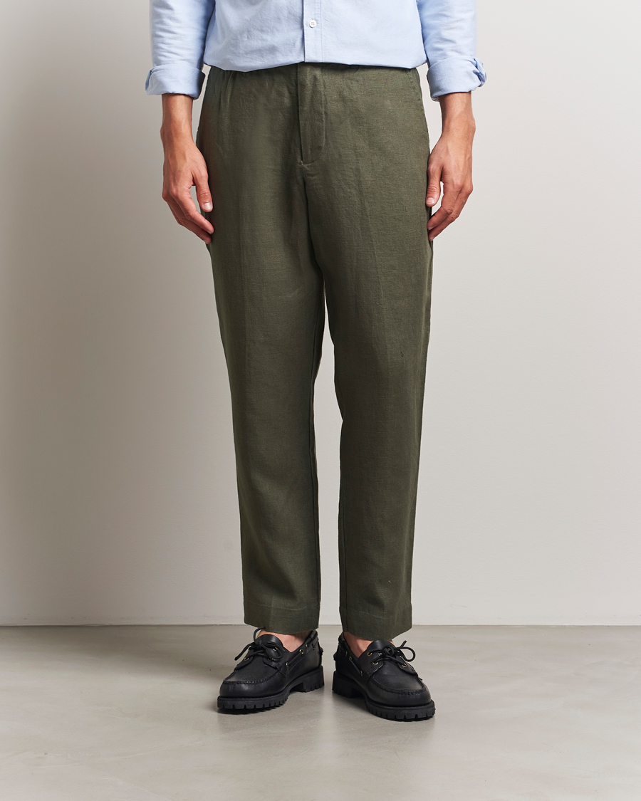 Heren | Broeken | NN07 | Billie Linen Drawstring Trousers Croc Green