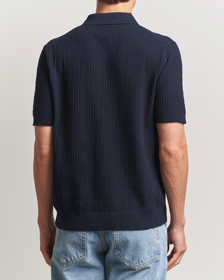 Heren | Overhemden | NN07 | Nolan Knitted Short Sleeve Shirt Navy Blue