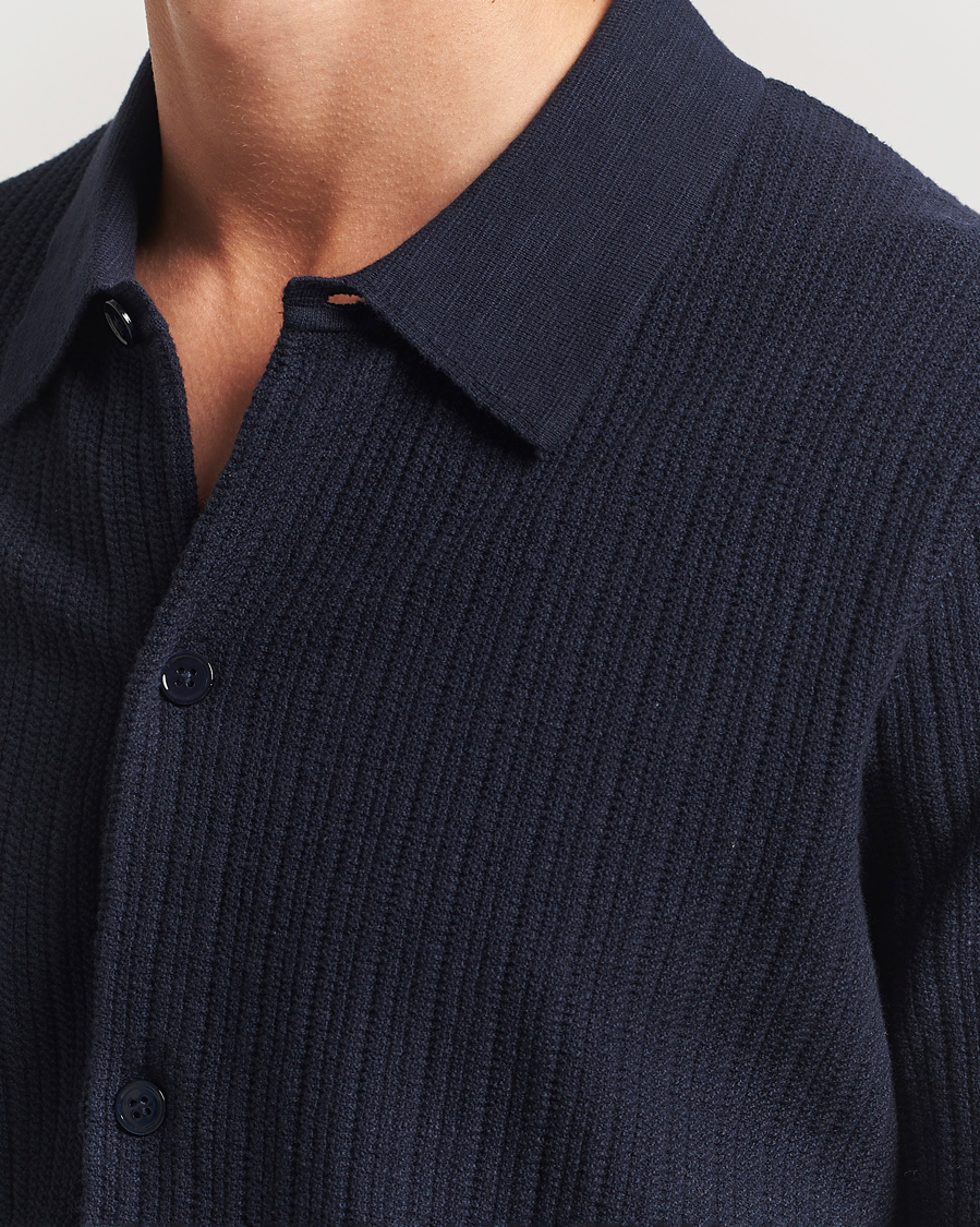 Heren | Overhemden | NN07 | Nolan Knitted Short Sleeve Shirt Navy Blue