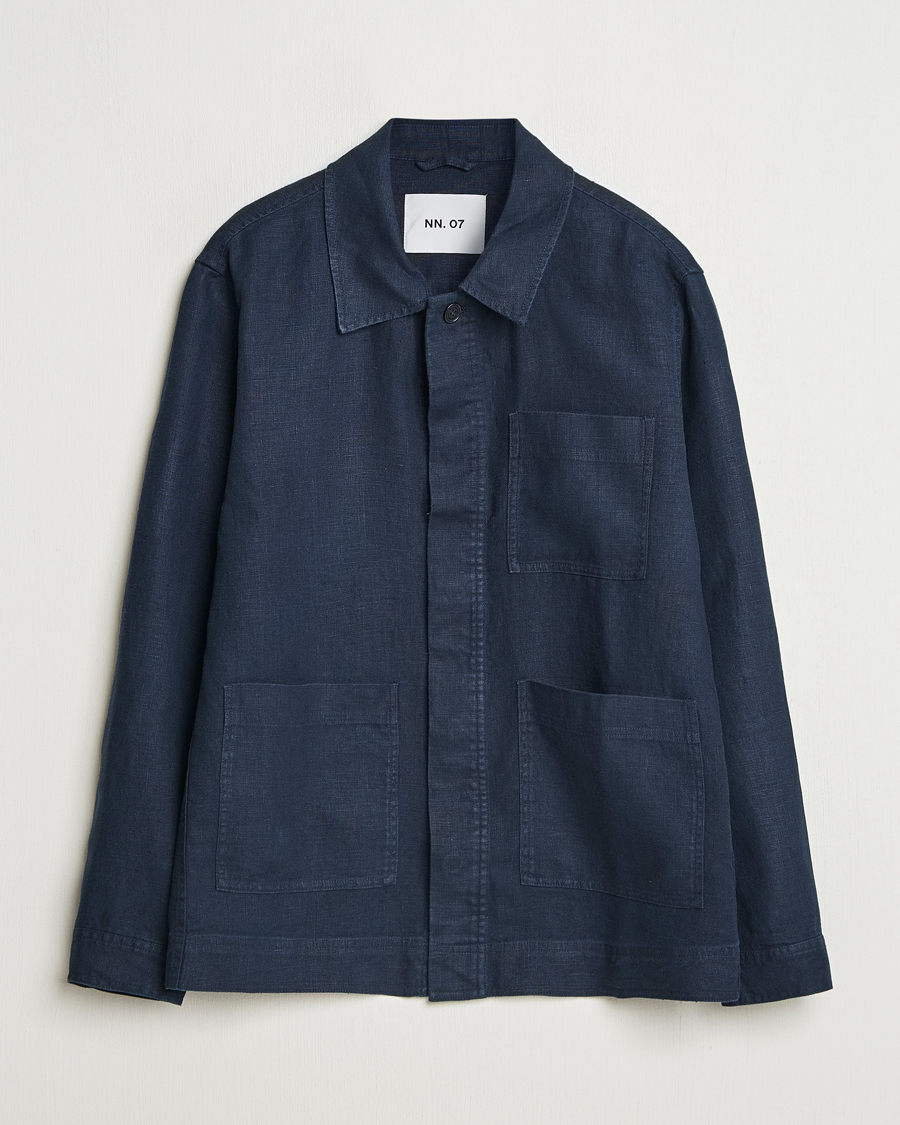 Heren | Overhemden | NN07 | Olav Linen Overshirt Navy Blue