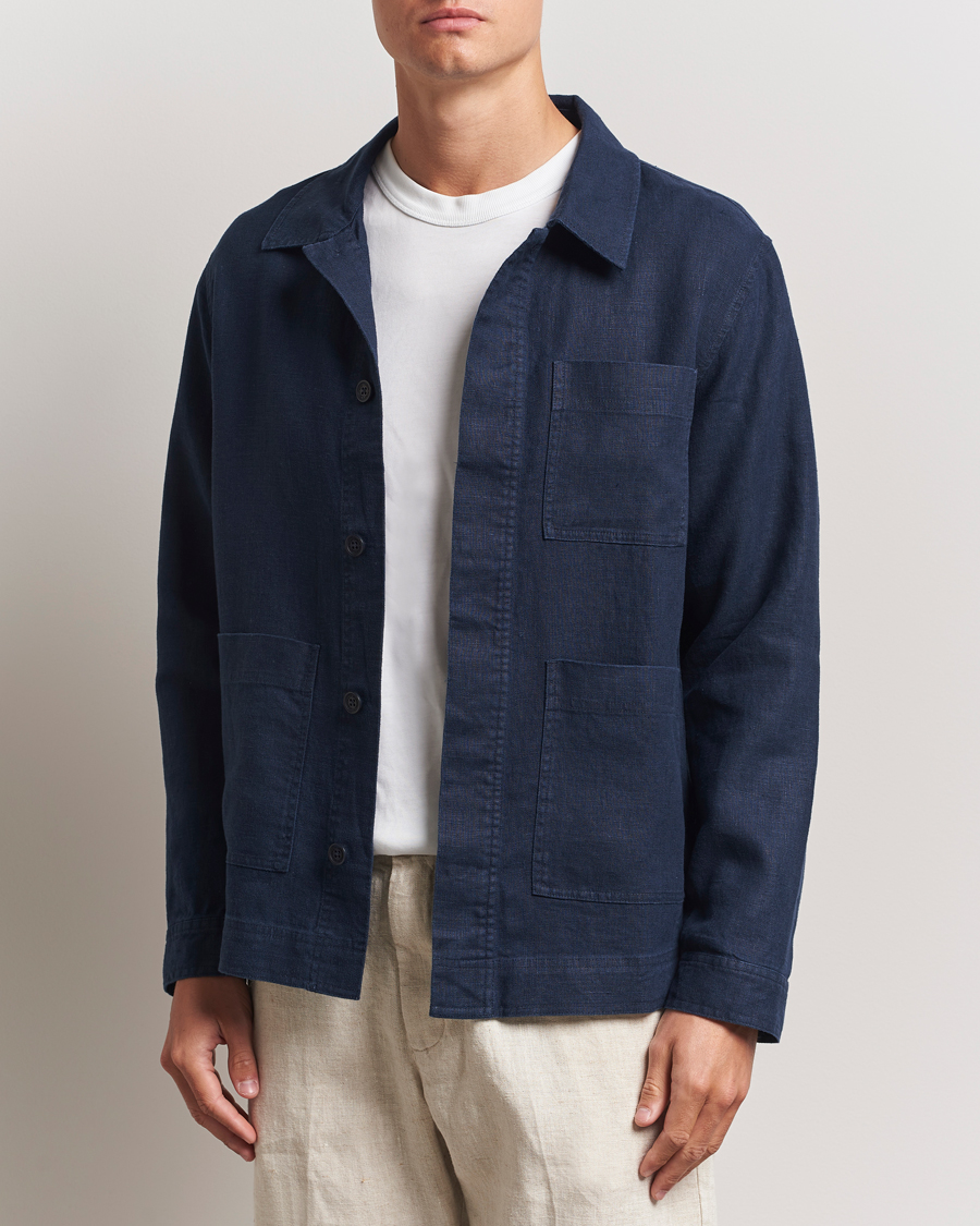 Heren | Overhemden | NN07 | Olav Linen Overshirt Navy Blue