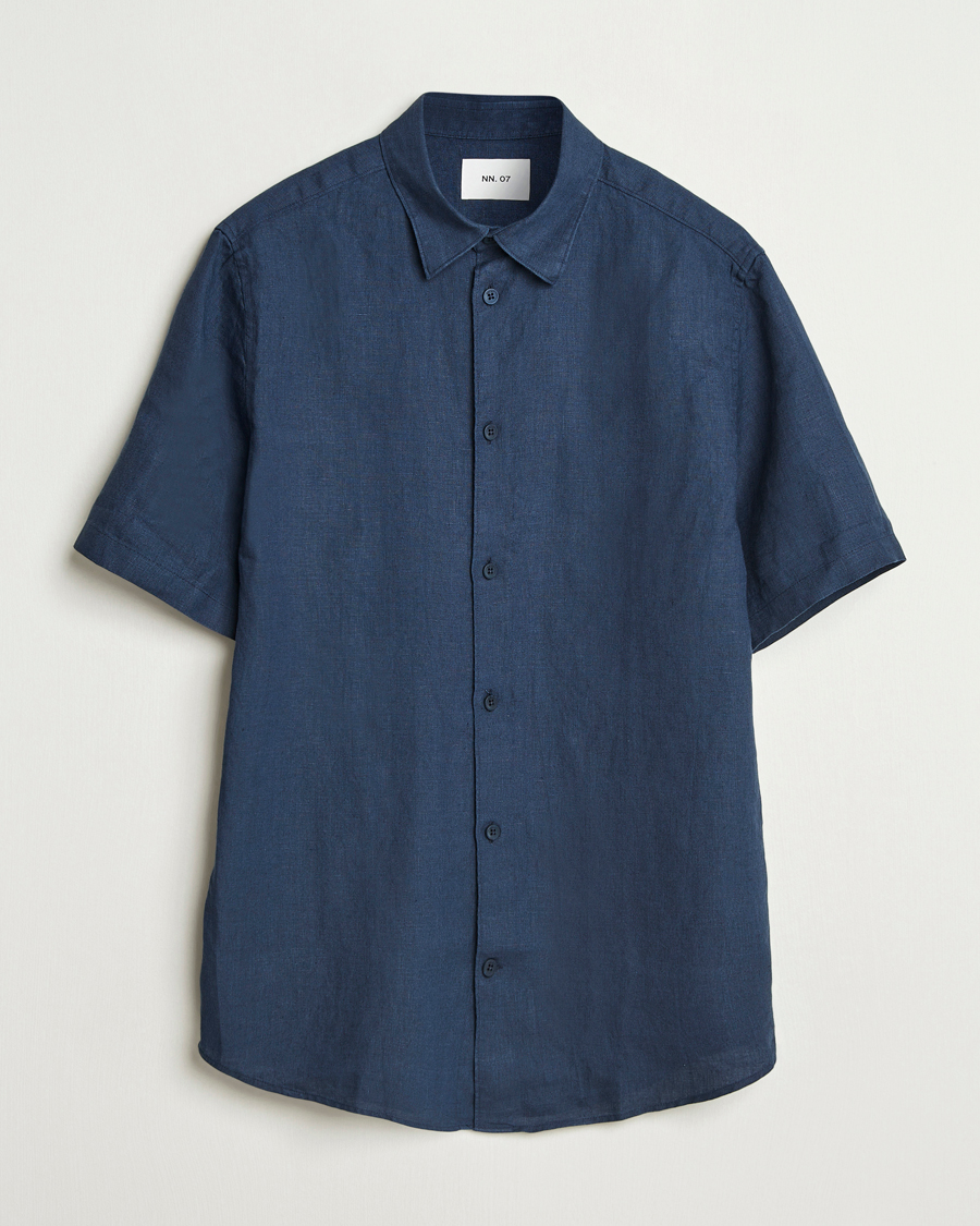 Heren | Overhemden | NN07 | Enzo Linen Short Sleeve Shirt Navy Blue