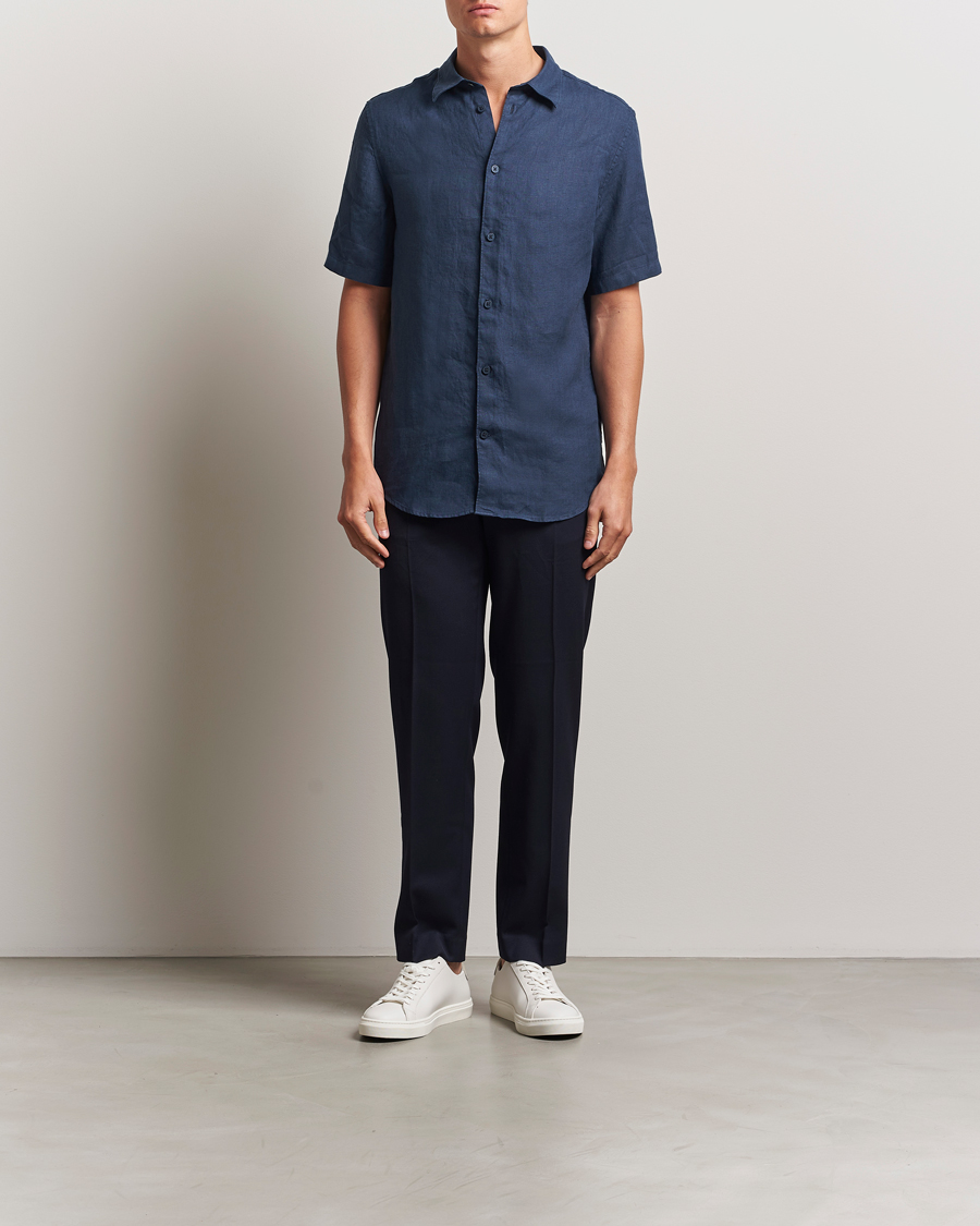 Heren | Overhemden | NN07 | Enzo Linen Short Sleeve Shirt Navy Blue
