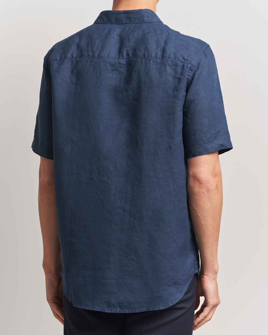 Heren | Overhemden | NN07 | Enzo Linen Short Sleeve Shirt Navy Blue