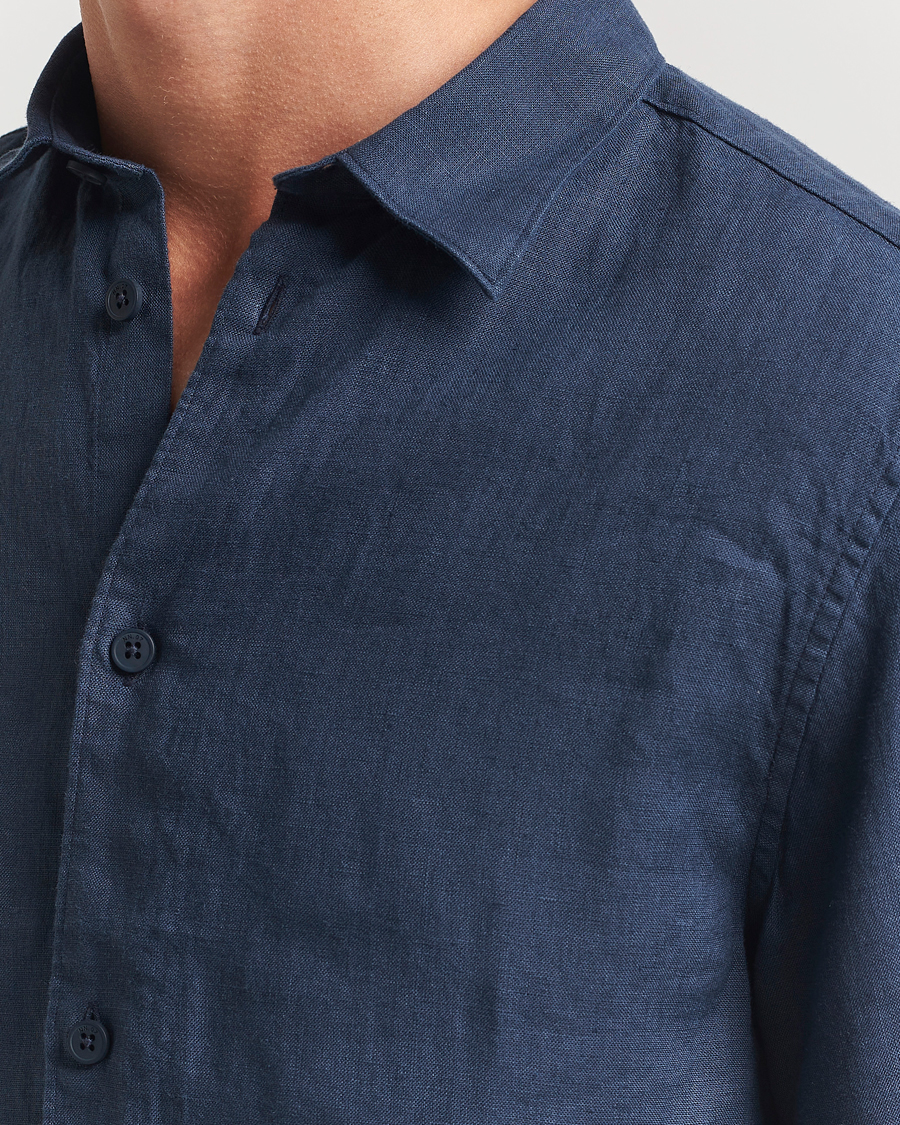 Heren | Overhemden | NN07 | Enzo Linen Short Sleeve Shirt Navy Blue