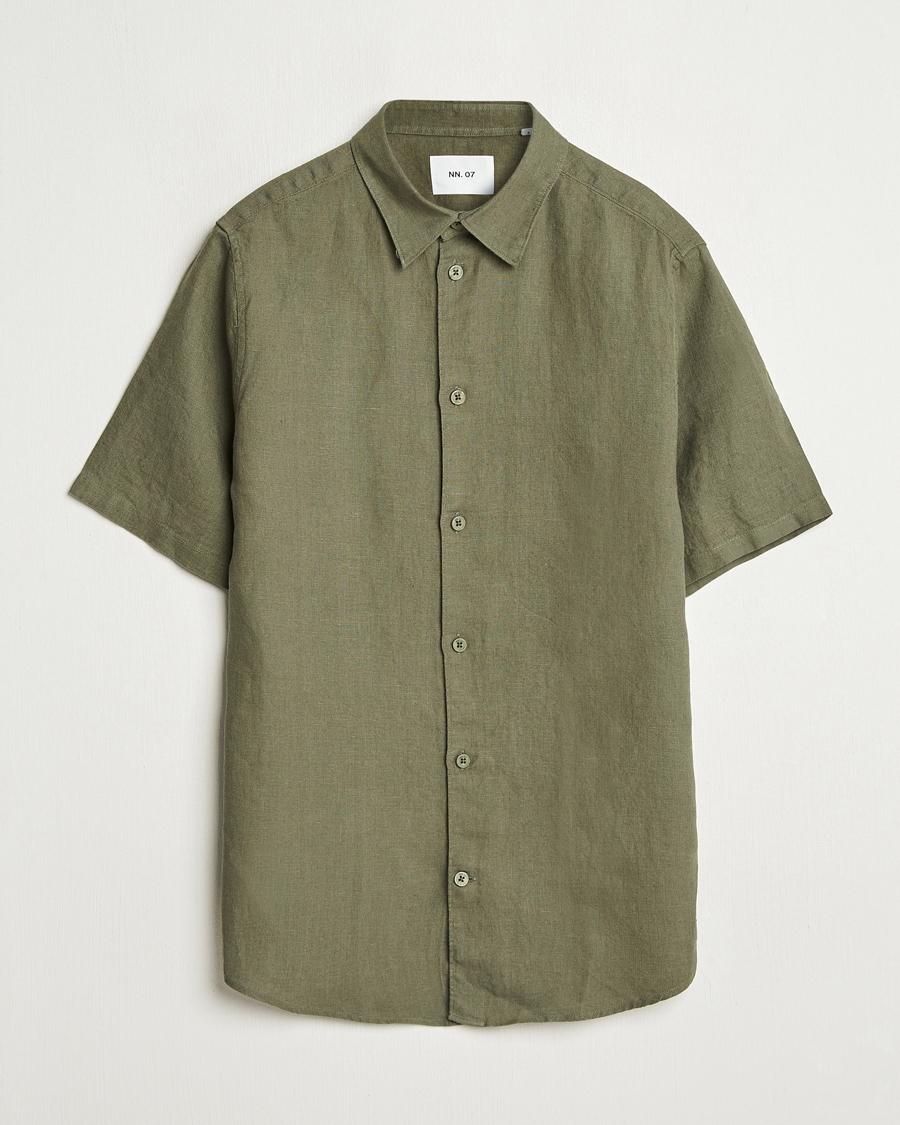 Heren | Overhemden | NN07 | Enzo Linen Short Sleeve Shirt Capers Green